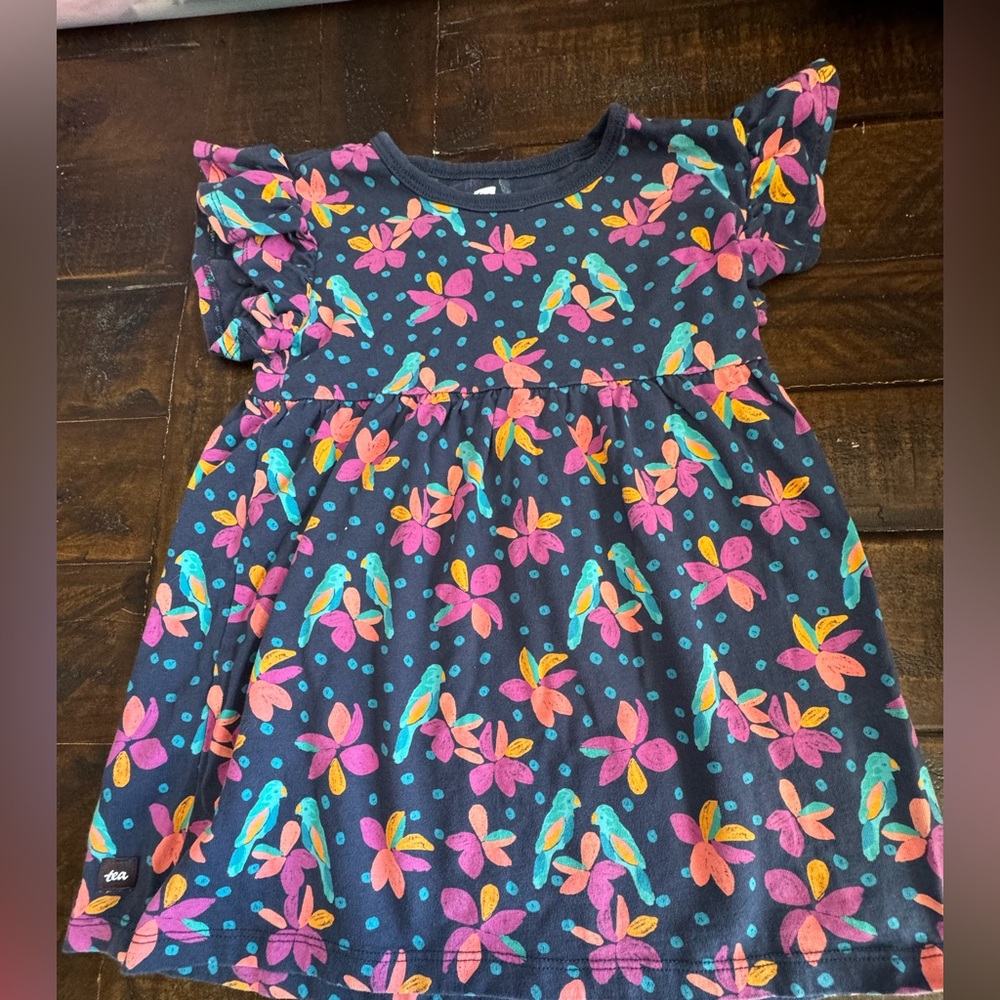 Tea Collection Navy and Teal Polka Dot Dress